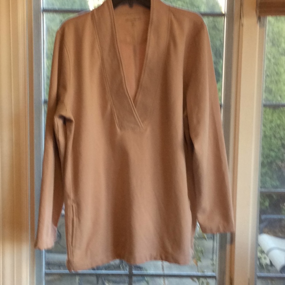 Eddie Bauer Cozy Beige V-Neck Tunic Sweatshirt